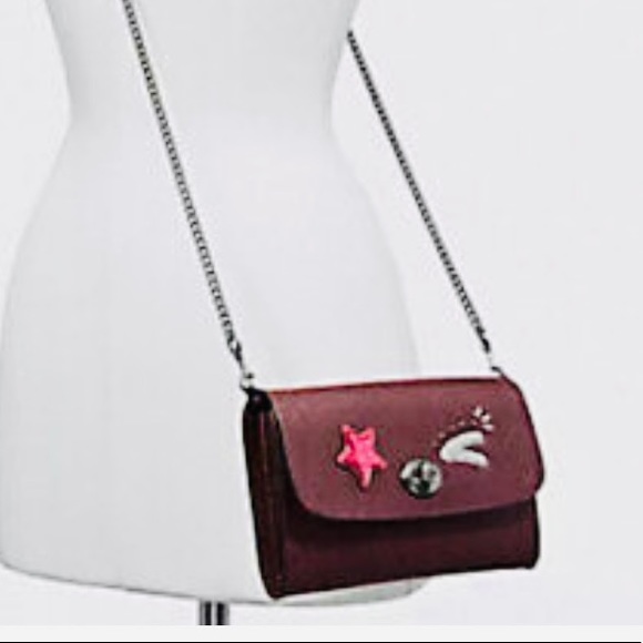 New Coach Bear Chain Crossbody Handbag Qb/oxblood - Picture 5 of 16